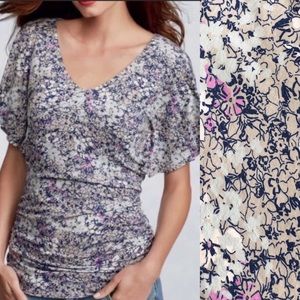 CAbi Floral Flutter Sleeve Ruching Top, sz M